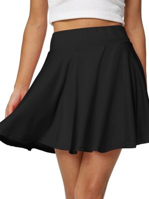 51-Dv22dLrL.jpg Women's Casual Basic Versatile Flared Pleated Mini Skater Skirt with Shorts