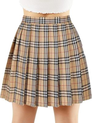 71PG7kq-1fL.jpg Women's Girls Plaid Pleated Skirt High Waisted Japanese School Uniform A-line Pleated JK Skirt Skater Tennis
