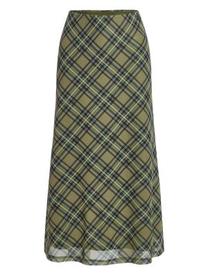 Women's Plaid Skirt Y2k Mesh Overlay Midi Skirt Long Flowy Grunge Skirt